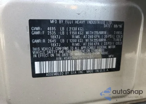 2017 Subaru Outback 2.5I Limited z USA, uszkodzony, nr VIN 4S4BSANC7H3236372